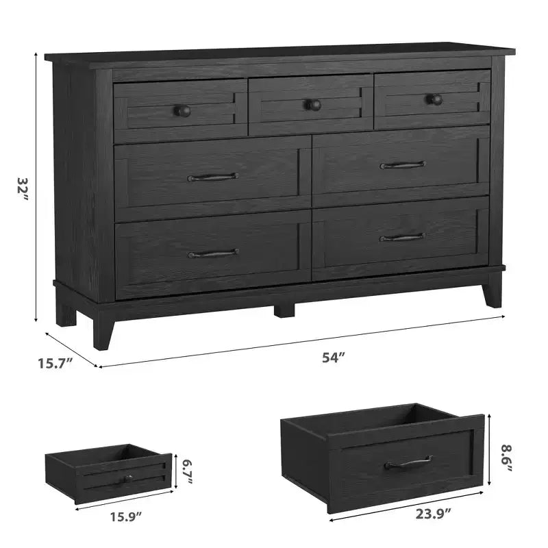 Commode GustoWave 54 à 7 tiroirs avec dispositif de sécurité anti-basculement - Commode de rangement moderne pour chambre ou salon
