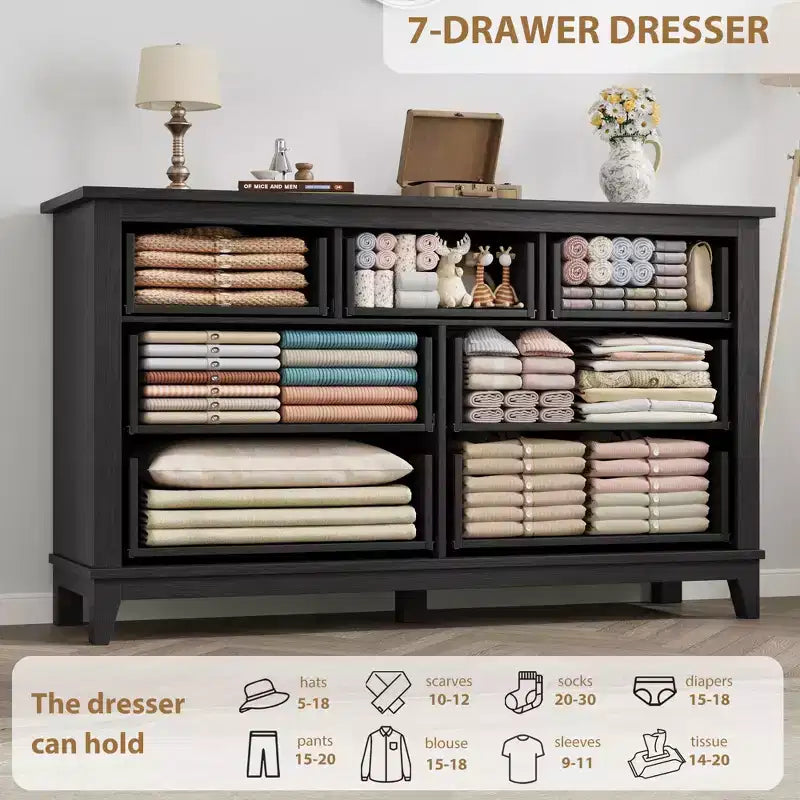 Commode GustoWave 54 à 7 tiroirs avec dispositif de sécurité anti-basculement - Commode de rangement moderne pour chambre ou salon