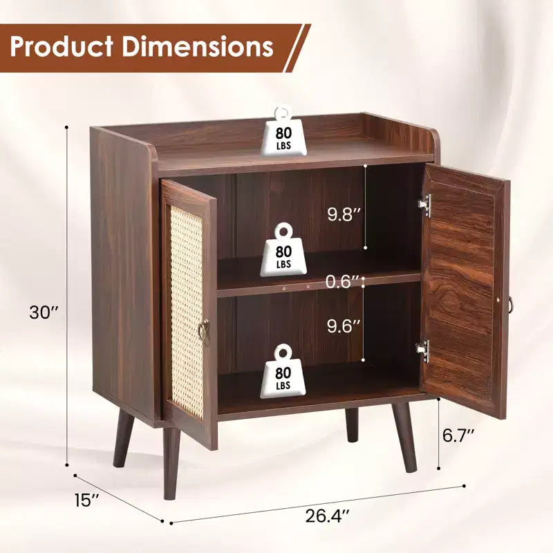 JVNOXK Buffet avec Rangement, Meuble Bar à Liqueurs avec Portes Décorées en Rotin, pour Couloir, Noyer