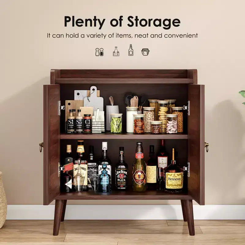 JVNOXK Buffet avec Rangement, Meuble Bar à Liqueurs avec Portes Décorées en Rotin, pour Couloir, Noyer