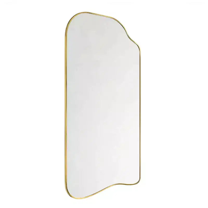 Ellara Gold Asymmetrical Full Length Mirror Irregular Curved Gold Frame 65'' H x 35'' Large Hanging Full Body Gold Mirror for Bedroom, Living Room