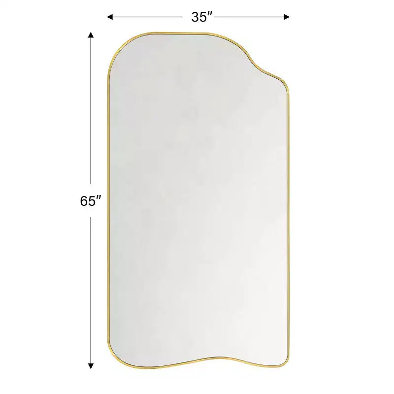 Miroir Ellara Gold asymétrique pleine longueur, cadre doré incurvé irrégulier 65'' H x 35'' Grand miroir doré pleine longueur à suspendre pour chambre, salon