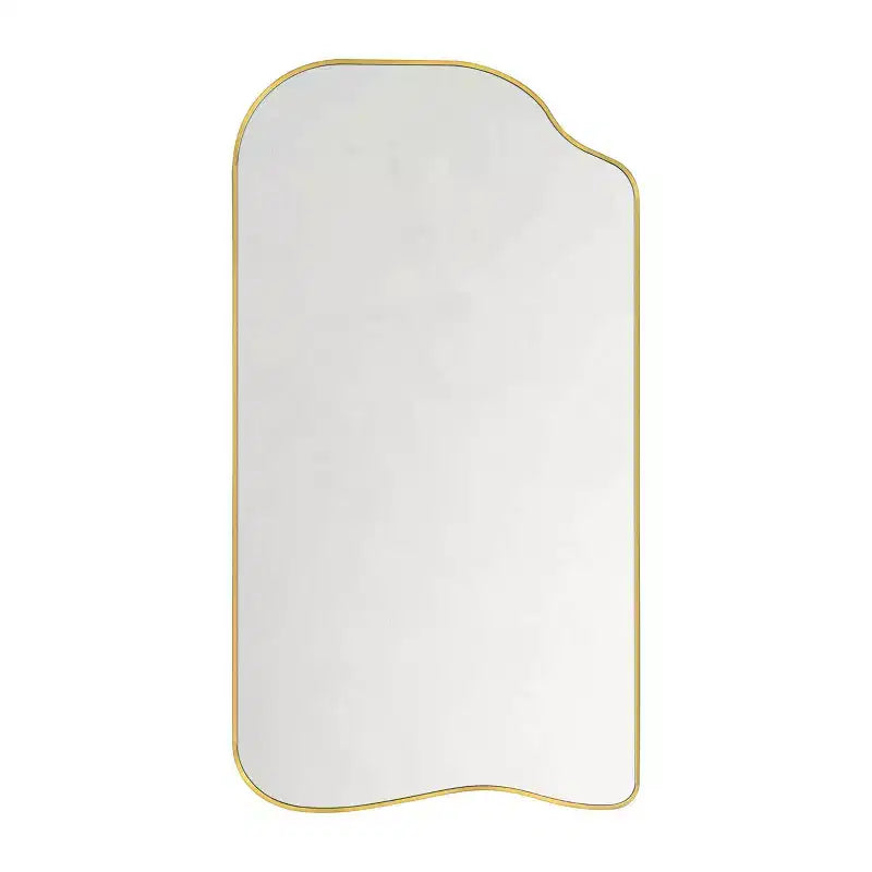 Miroir Ellara Gold asymétrique pleine longueur, cadre doré incurvé irrégulier 65'' H x 35'' Grand miroir doré pleine longueur à suspendre pour chambre, salon