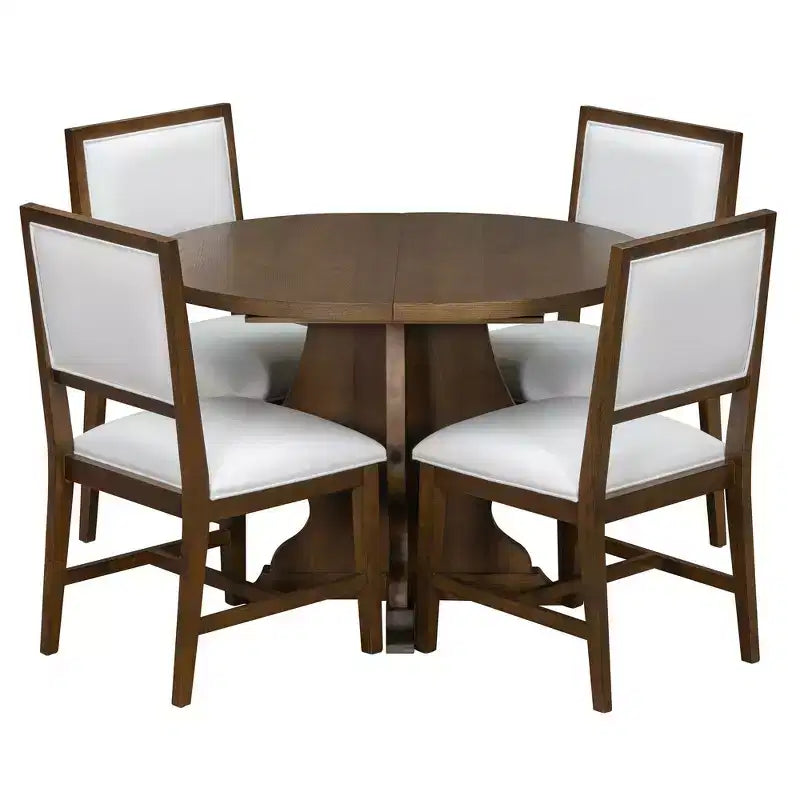 Ensemble de salle à manger 5 pièces en bois Whisen Farmhouse avec 4 chaises rembourrées, table à manger extensible