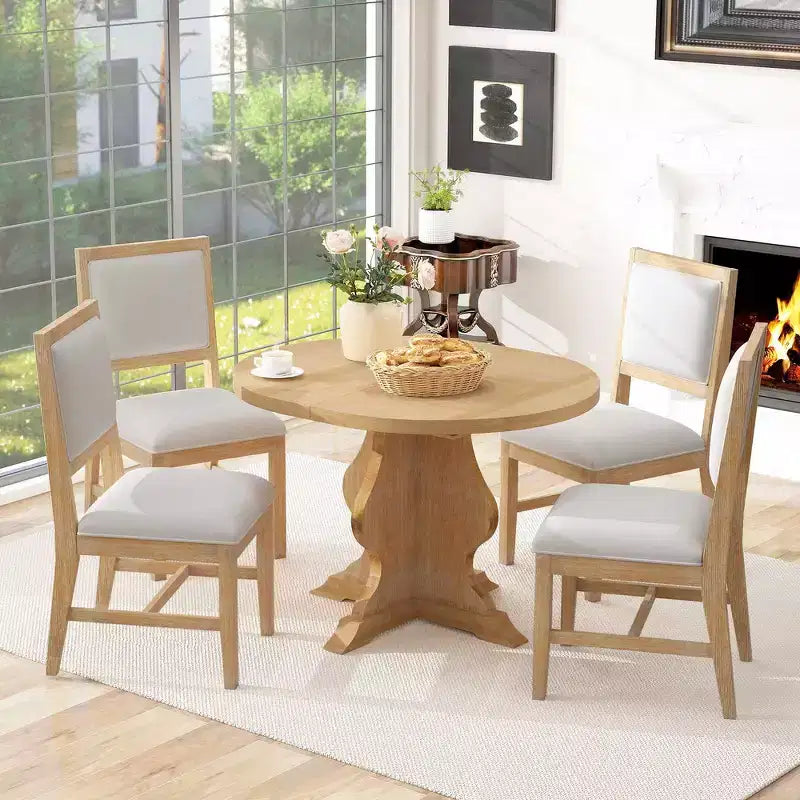 Ensemble de salle à manger 5 pièces en bois Whisen Farmhouse avec 4 chaises rembourrées, table à manger extensible