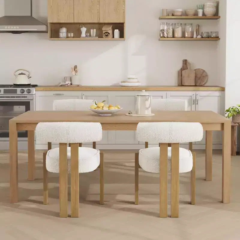 Lot de 2 chaises de salle à manger modernes en bouclette, chaises de salle à manger rembourrées avec pieds en bois d'hévéa et dossier incurvé ergonomique pour salle à manger ou salon