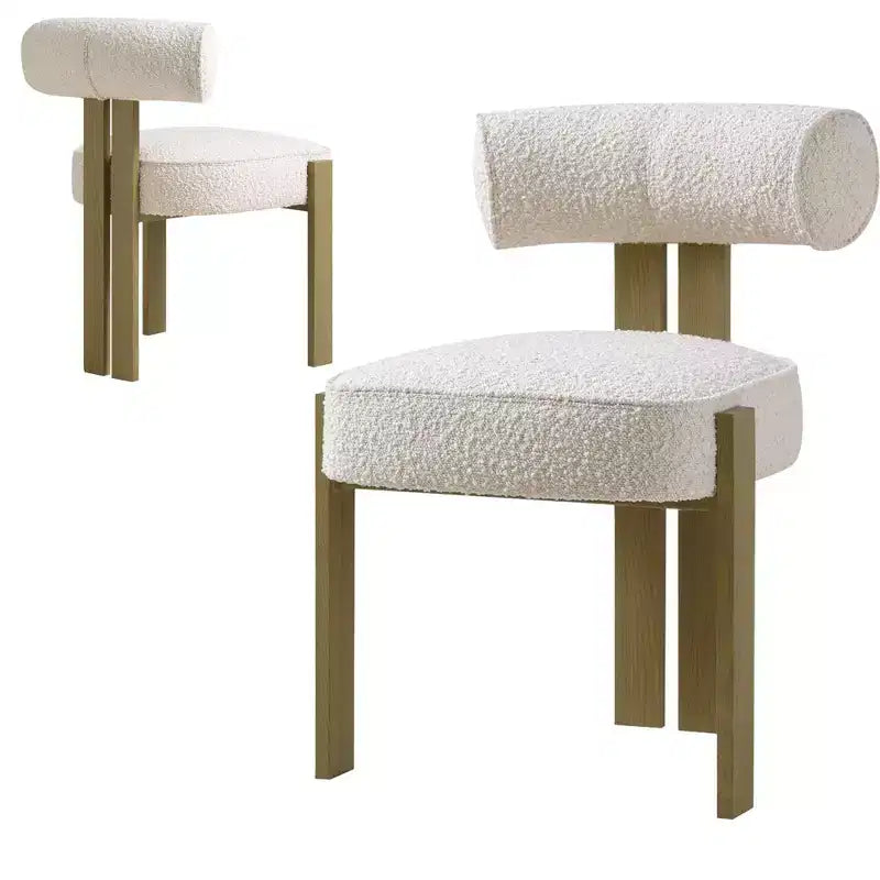 Lot de 2 chaises de salle à manger modernes en bouclette, chaises de salle à manger rembourrées avec pieds en bois d'hévéa et dossier incurvé ergonomique pour salle à manger ou salon