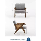 Fauteuil d'appoint, Fauteuil moderne avec pieds en bois, Fauteuil de salon rembourré en tissu de lin pour salon, chambre à coucher