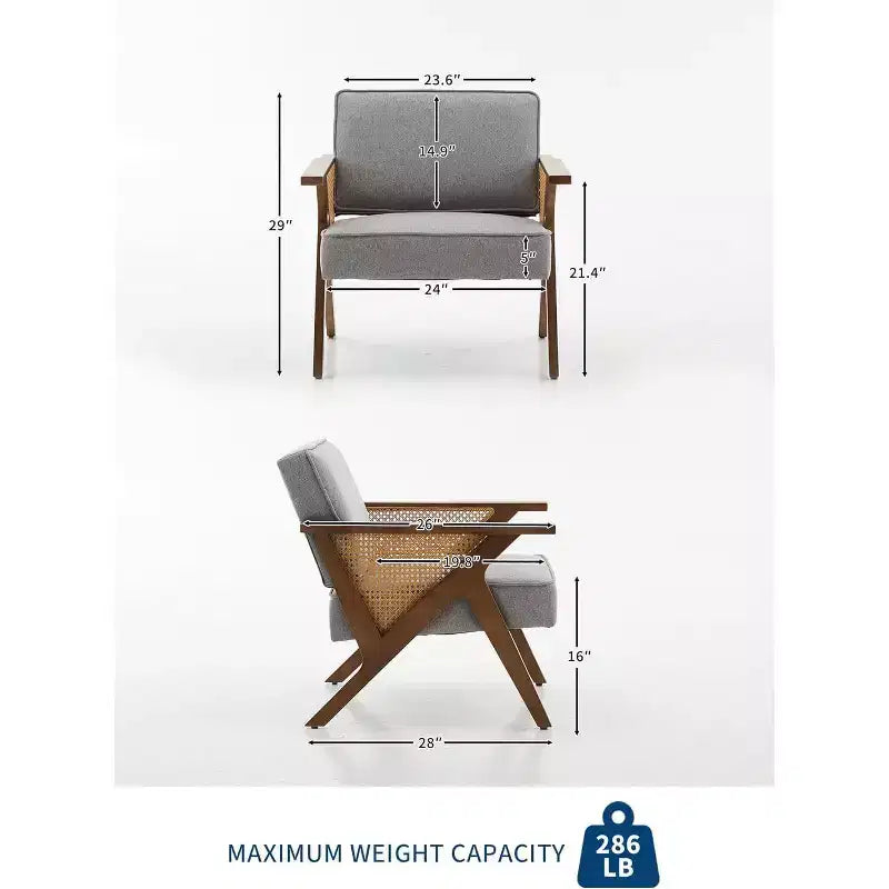 Fauteuil d'appoint, Fauteuil moderne avec pieds en bois, Fauteuil de salon rembourré en tissu de lin pour salon, chambre à coucher