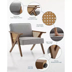 Fauteuil d'appoint, Fauteuil moderne avec pieds en bois, Fauteuil de salon rembourré en tissu de lin pour salon, chambre à coucher