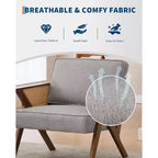 Fauteuil d'appoint, Fauteuil moderne avec pieds en bois, Fauteuil de salon rembourré en tissu de lin pour salon, chambre à coucher