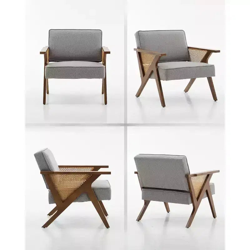 Fauteuil d'appoint, Fauteuil moderne avec pieds en bois, Fauteuil de salon rembourré en tissu de lin pour salon, chambre à coucher