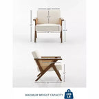 Fauteuil d'appoint, Fauteuil moderne avec pieds en bois, Fauteuil de salon rembourré en tissu de lin pour salon, chambre à coucher