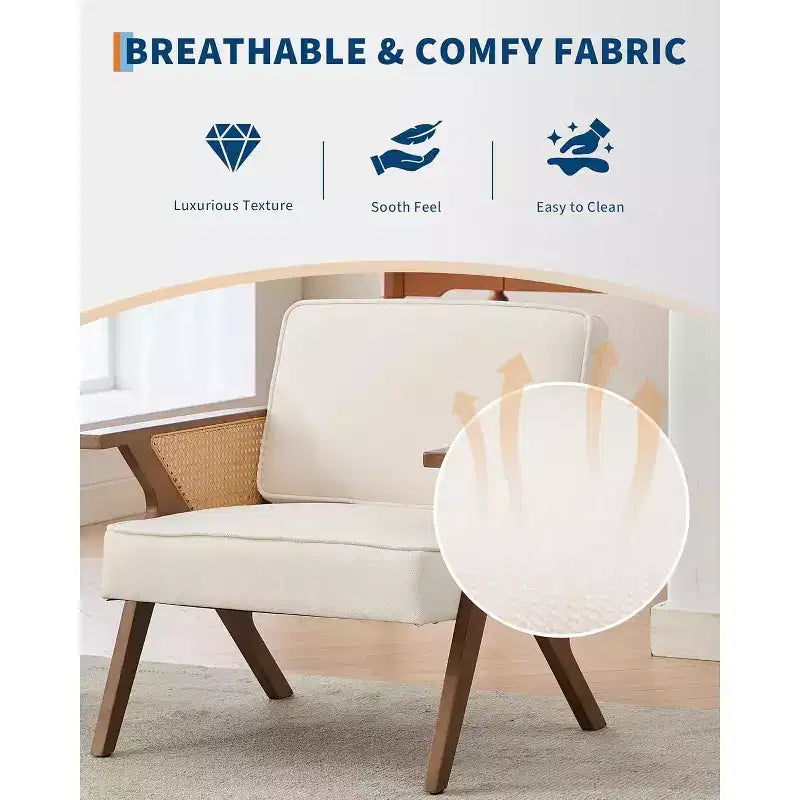Fauteuil d'appoint, Fauteuil moderne avec pieds en bois, Fauteuil de salon rembourré en tissu de lin pour salon, chambre à coucher