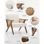 Fauteuil d'appoint, Fauteuil moderne avec pieds en bois, Fauteuil de salon rembourré en tissu de lin pour salon, chambre à coucher