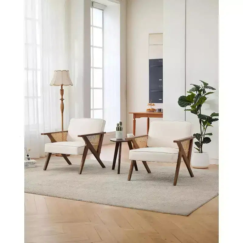 Fauteuil d'appoint, Fauteuil moderne avec pieds en bois, Fauteuil de salon rembourré en tissu de lin pour salon, chambre à coucher