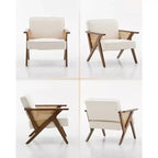 Fauteuil d'appoint, Fauteuil moderne avec pieds en bois, Fauteuil de salon rembourré en tissu de lin pour salon, chambre à coucher