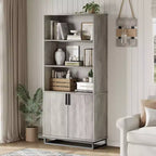 Bibliothèque avec porte, étagère de présentation sur pied de style ferme à 5 niveaux avec armoire de rangement et étagères réglables, adaptée aux chambres à coucher