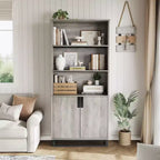 Bibliothèque avec porte, étagère de présentation sur pied de style ferme à 5 niveaux avec armoire de rangement et étagères réglables, adaptée aux chambres à coucher