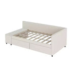Lit de repos rembourré en bois en forme de L avec étagère de rangement latérale, lit de jour en velours pour chambre à coucher avec 2 tiroirs, taille simple