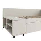Lit de repos rembourré en bois en forme de L avec étagère de rangement latérale, lit de jour en velours pour chambre à coucher avec 2 tiroirs, taille simple