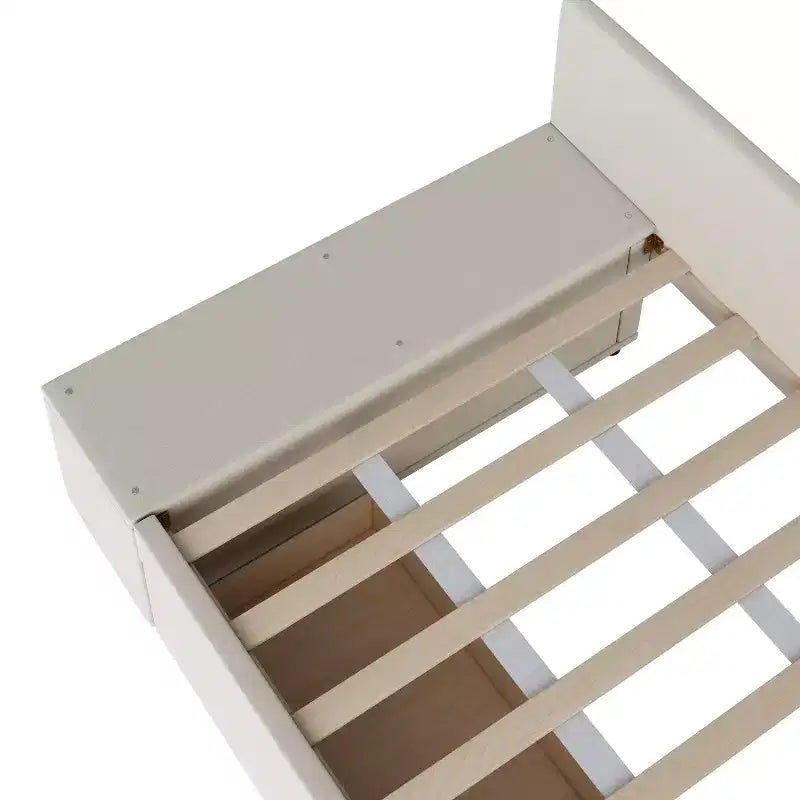 Lit de repos rembourré en bois en forme de L avec étagère de rangement latérale, lit de jour en velours pour chambre à coucher avec 2 tiroirs, taille simple