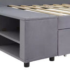 Lit de repos rembourré en bois en forme de L avec étagère de rangement latérale, lit de jour en velours pour chambre à coucher avec 2 tiroirs, taille simple