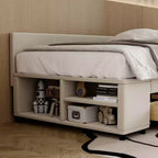 Lit de repos rembourré en bois en forme de L avec étagère de rangement latérale, lit de jour en velours pour chambre à coucher avec 2 tiroirs, taille simple