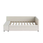 Lit de repos rembourré en bois en forme de L avec étagère de rangement latérale, lit de jour en velours pour chambre à coucher avec 2 tiroirs, taille simple
