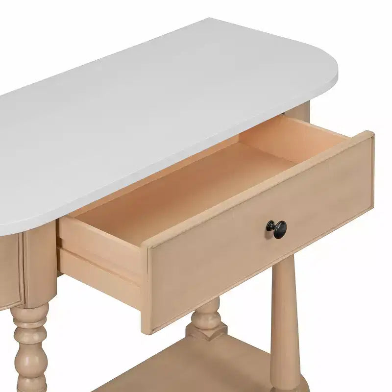 Console étroite vintage avec rangement, Table d'entrée en bois avec tiroir supérieur et étagère ouverte, Table de canapé rétro pour entrée et couloir
