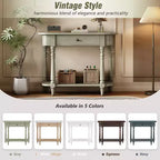 Console étroite vintage avec rangement, Table d'entrée en bois avec tiroir supérieur et étagère ouverte, Table de canapé rétro pour entrée et couloir