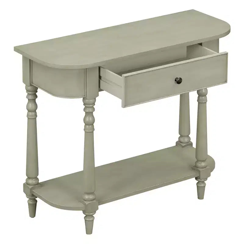 Console étroite vintage avec rangement, Table d'entrée en bois avec tiroir supérieur et étagère ouverte, Table de canapé rétro pour entrée et couloir