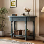 Console étroite vintage avec rangement, Table d'entrée en bois avec tiroir supérieur et étagère ouverte, Table de canapé rétro pour entrée et couloir