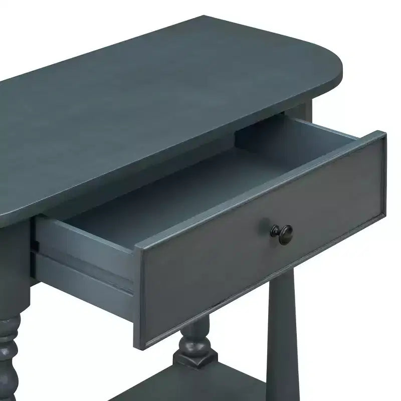 Console étroite vintage avec rangement, Table d'entrée en bois avec tiroir supérieur et étagère ouverte, Table de canapé rétro pour entrée et couloir