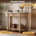 Console étroite vintage avec rangement, Table d'entrée en bois avec tiroir supérieur et étagère ouverte, Table de canapé rétro pour entrée et couloir