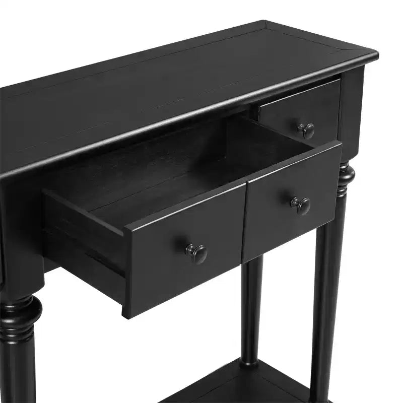 Console étroite vintage avec rangement, Table d'entrée en bois avec 4 tiroirs et étagère ouverte pour entrées, salons et couloirs