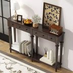 Console étroite vintage avec rangement, Table d'entrée en bois avec 4 tiroirs et étagère ouverte pour entrées, salons et couloirs
