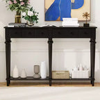 Console étroite vintage avec rangement, Table d'entrée en bois avec 4 tiroirs et étagère ouverte pour entrées, salons et couloirs
