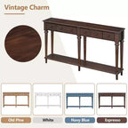 Console étroite vintage avec rangement, Table d'entrée en bois avec 4 tiroirs et étagère ouverte pour entrées, salons et couloirs
