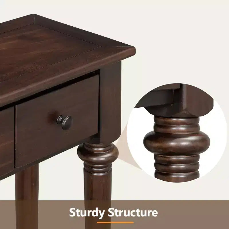 Console étroite vintage avec rangement, Table d'entrée en bois avec 4 tiroirs et étagère ouverte pour entrées, salons et couloirs