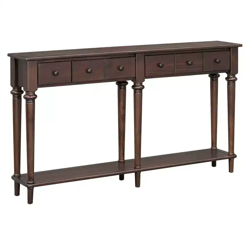Console étroite vintage avec rangement, Table d'entrée en bois avec 4 tiroirs et étagère ouverte pour entrées, salons et couloirs