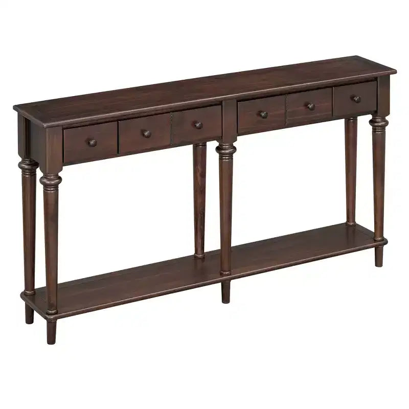 Console étroite vintage avec rangement, Table d'entrée en bois avec 4 tiroirs et étagère ouverte pour entrées, salons et couloirs