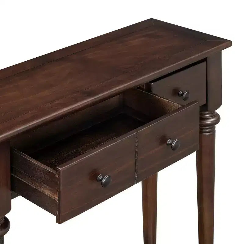 Console étroite vintage avec rangement, Table d'entrée en bois avec 4 tiroirs et étagère ouverte pour entrées, salons et couloirs