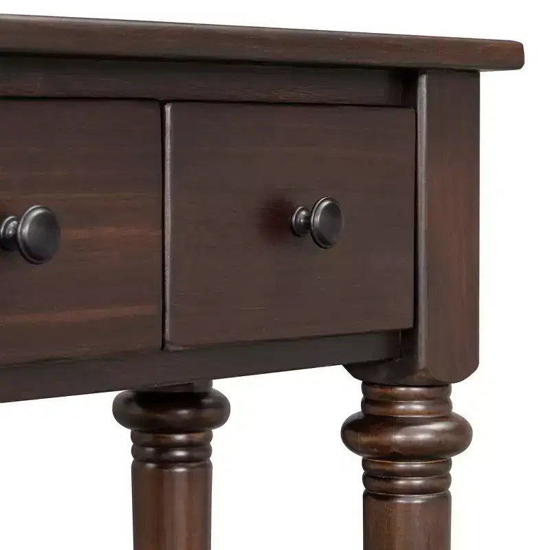 Console étroite vintage avec rangement, Table d'entrée en bois avec 4 tiroirs et étagère ouverte pour entrées, salons et couloirs