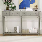 Console étroite vintage avec rangement, Table d'entrée en bois avec 4 tiroirs et étagère ouverte pour entrées, salons et couloirs