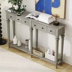 Console étroite vintage avec rangement, Table d'entrée en bois avec 4 tiroirs et étagère ouverte pour entrées, salons et couloirs