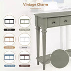 Console étroite vintage avec rangement, Table d'entrée en bois avec 4 tiroirs et étagère ouverte pour entrées, salons et couloirs