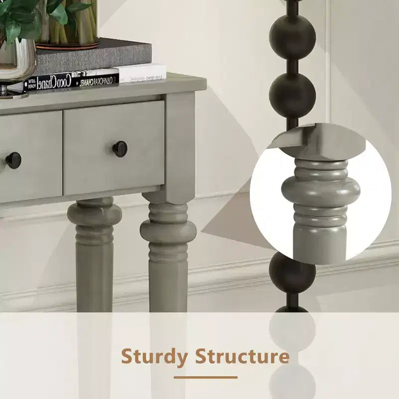 Console étroite vintage avec rangement, Table d'entrée en bois avec 4 tiroirs et étagère ouverte pour entrées, salons et couloirs