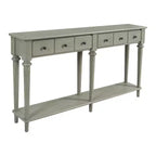 Console étroite vintage avec rangement, Table d'entrée en bois avec 4 tiroirs et étagère ouverte pour entrées, salons et couloirs