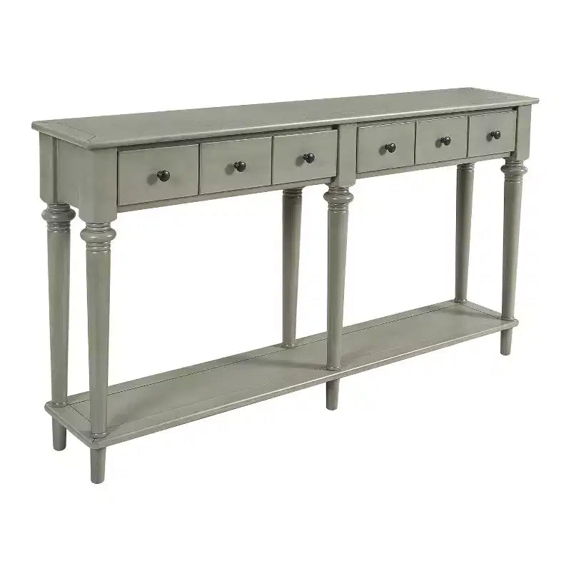 Console étroite vintage avec rangement, Table d'entrée en bois avec 4 tiroirs et étagère ouverte pour entrées, salons et couloirs